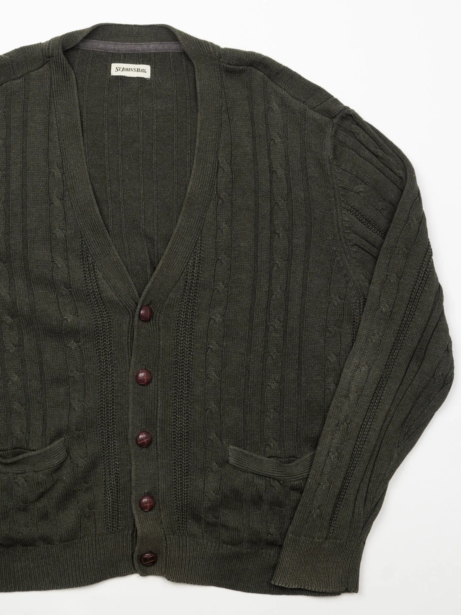Vintage Army Green St Johns Bay Knit Cardigan (L)