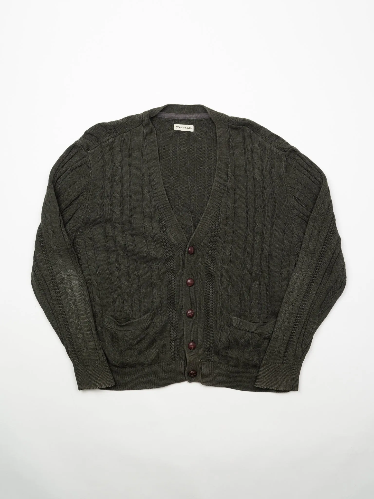 Vintage Army Green St Johns Bay Knit Cardigan (L)
