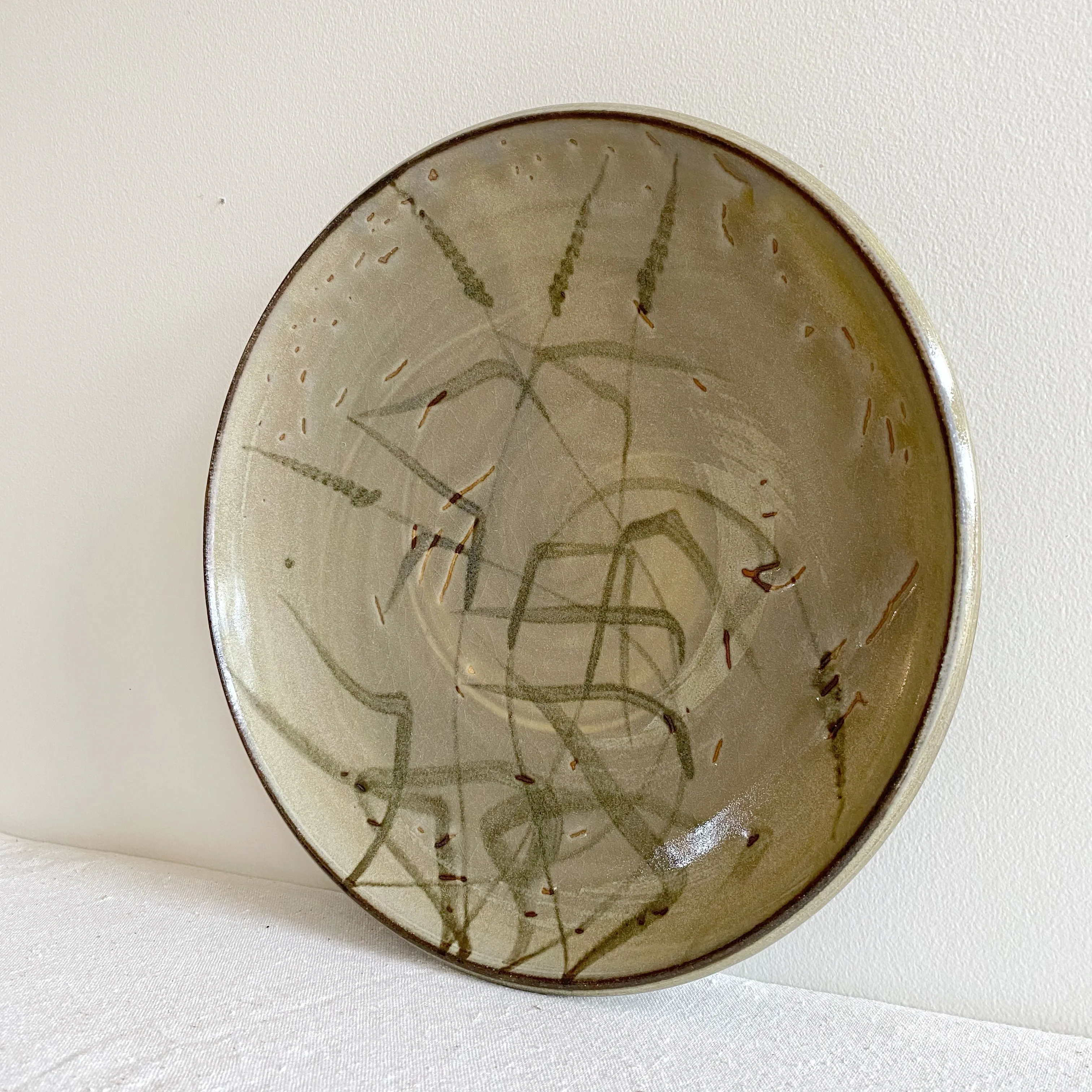 Vintage Pottery Plate / Platter with Grass Design