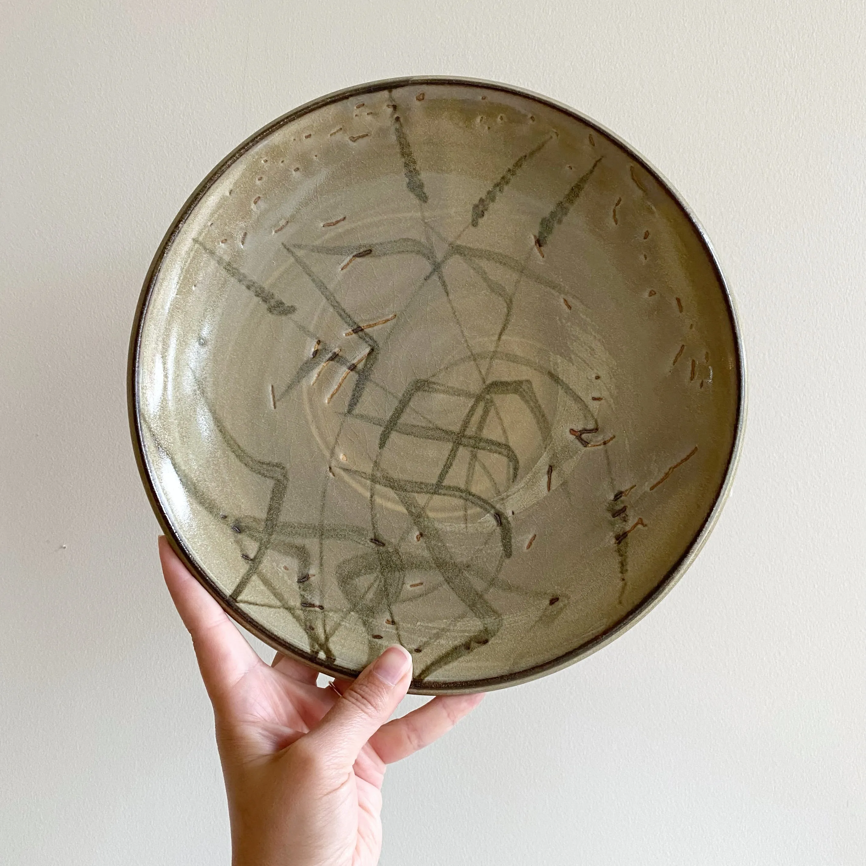 Vintage Pottery Plate / Platter with Grass Design