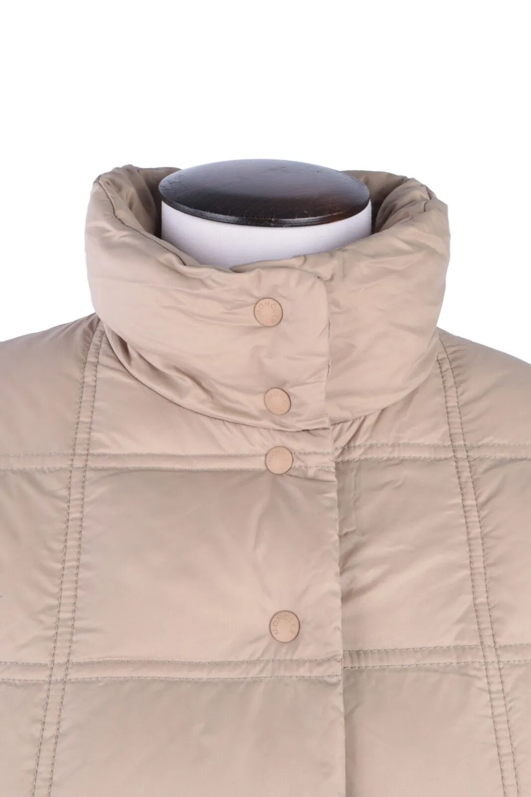 Women's Vintage MONCLER Beige Long Down Puffer Quilted Coat Jacket Size 3